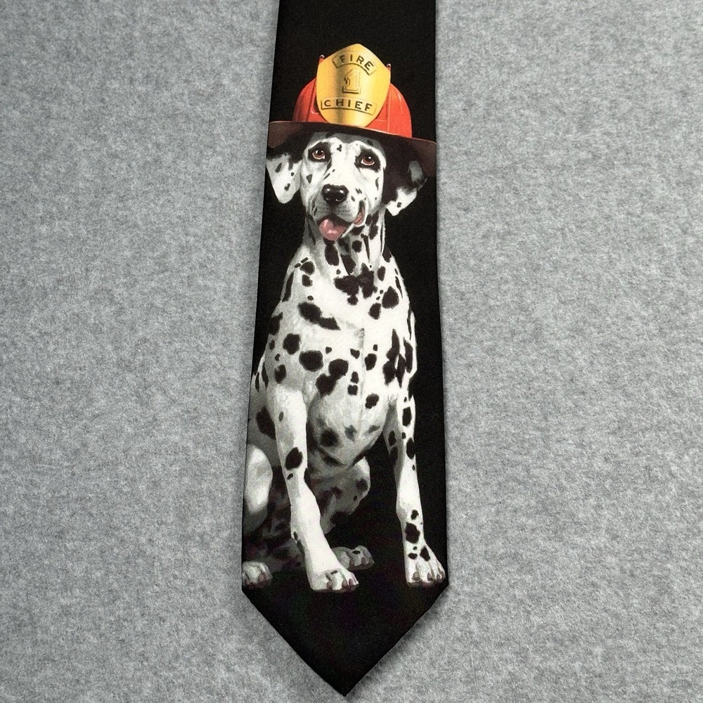 Vintage 1998 Ralph Marlin Firefighter 1 Dalmatian Novelty Tie USA 57x3.6in